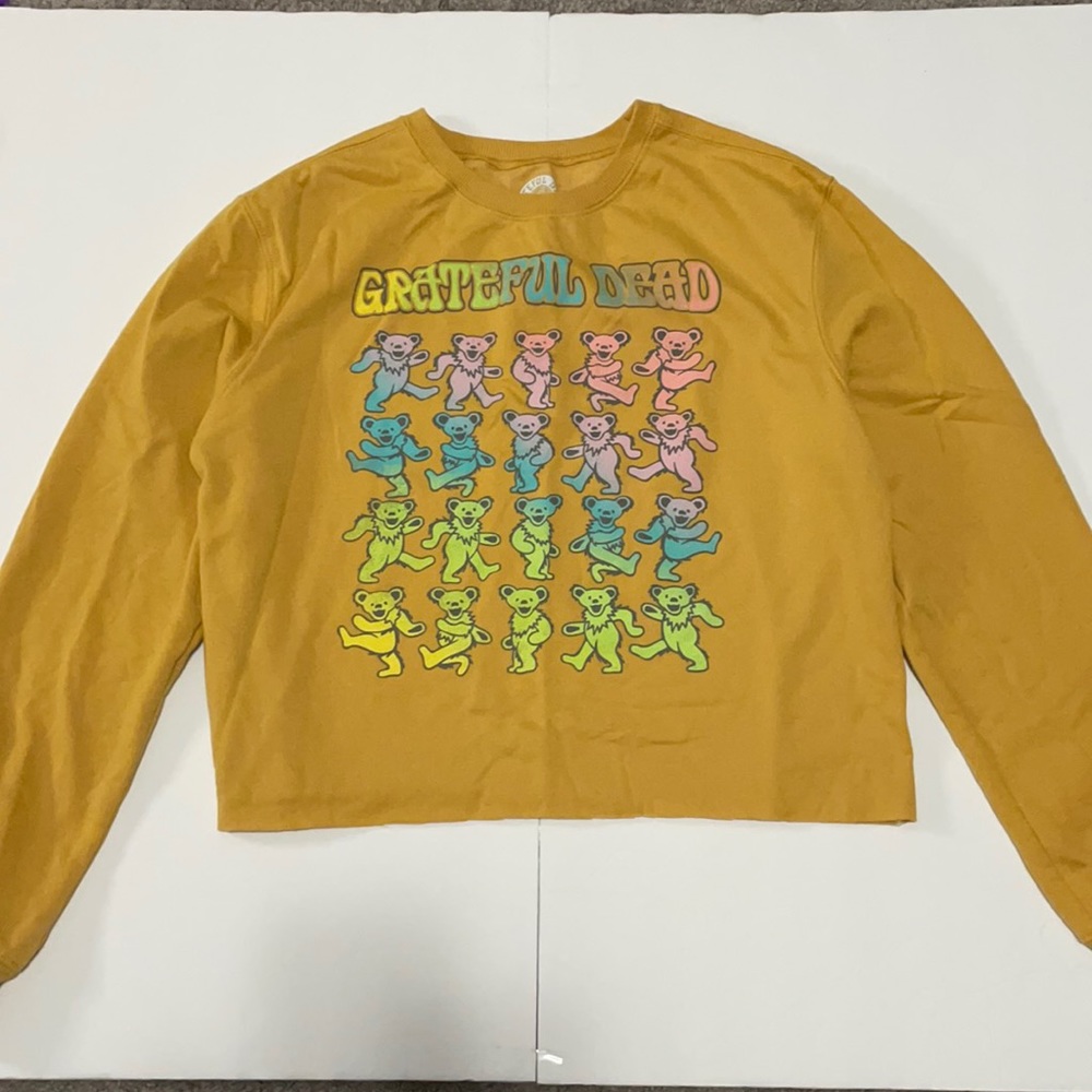 Greatful Dead cropped sweatshirt, mustard yellow with dancing bears